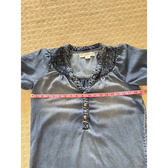 Anthropologie Pilcro Chambray Tunic Dress XS Embroidered Tencel Denim Western - Picture 10 of 12